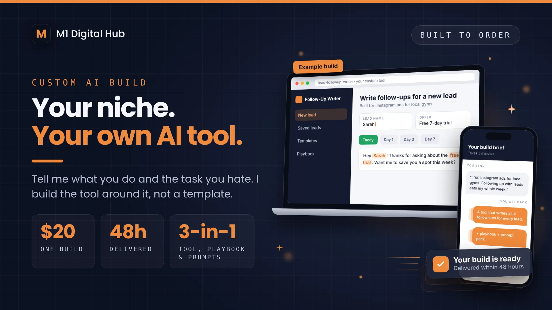 Custom AI Digital Product: your niche, your own AI tool, delivered in 48 hours for $20
